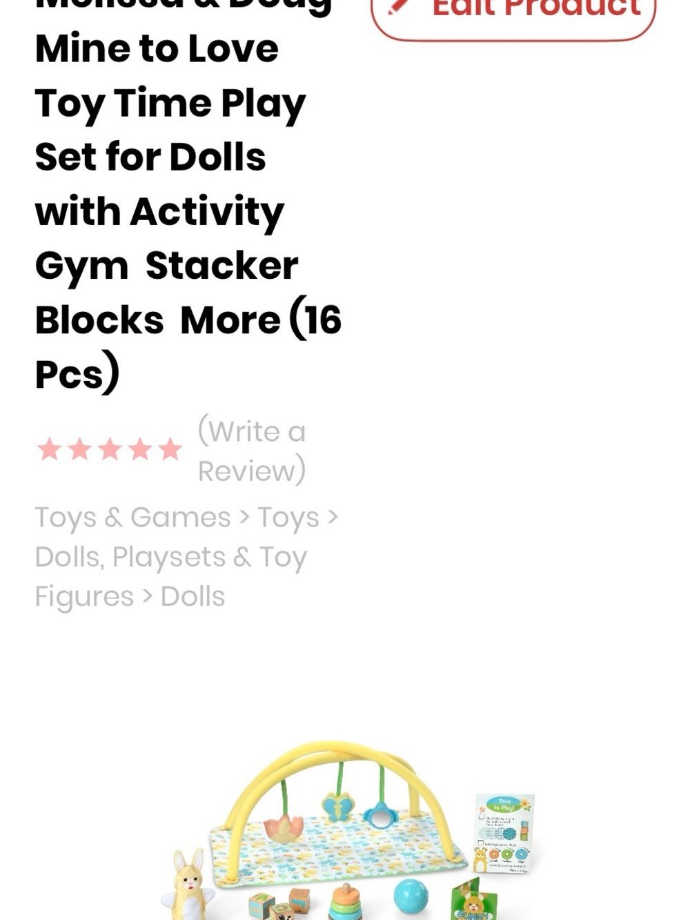Melissa & Doug Mine to Love babydoll activity place at 16 pieces 3yrs+ new